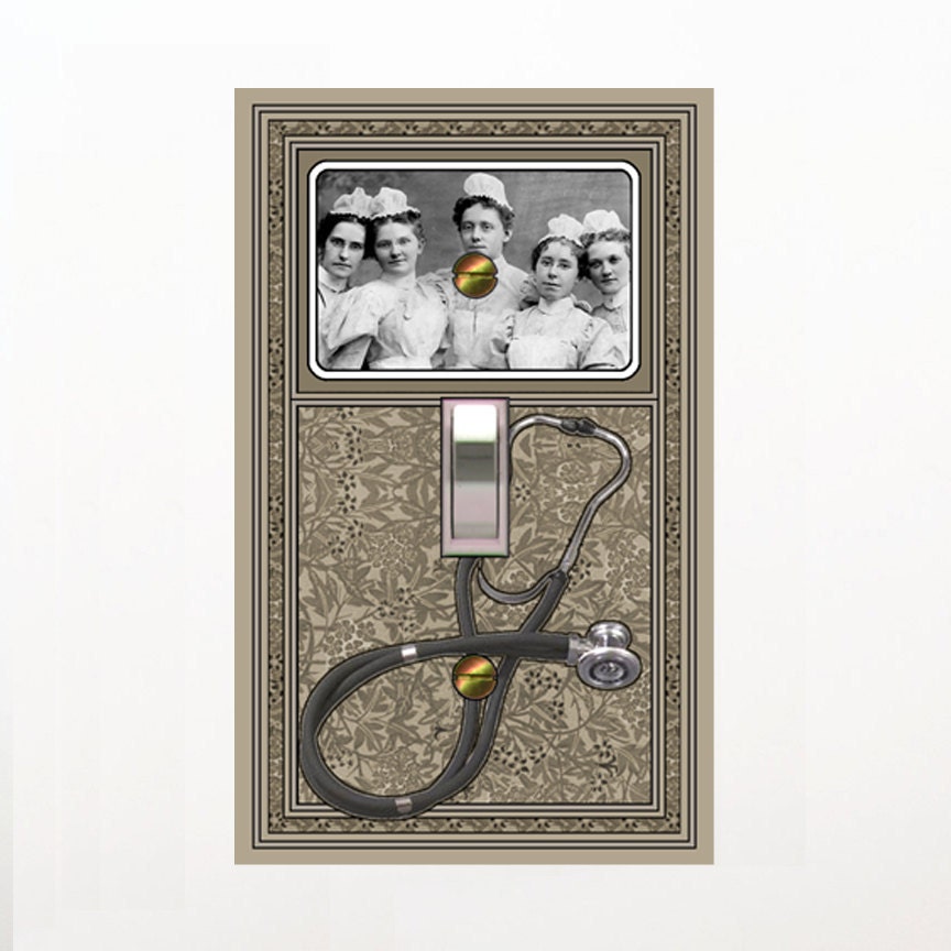 Mrs. Butler Switchplates - vintage nurses with stethoscope  1510a-t1