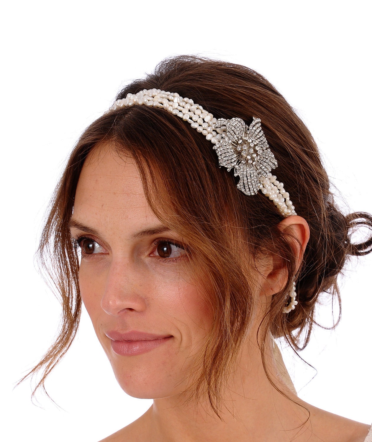 207- PIPPA Lux Headpiece -  bridal, comb, rhinestone, pearl, veil, brooch, wedding, tiara, head piece, Swarovski