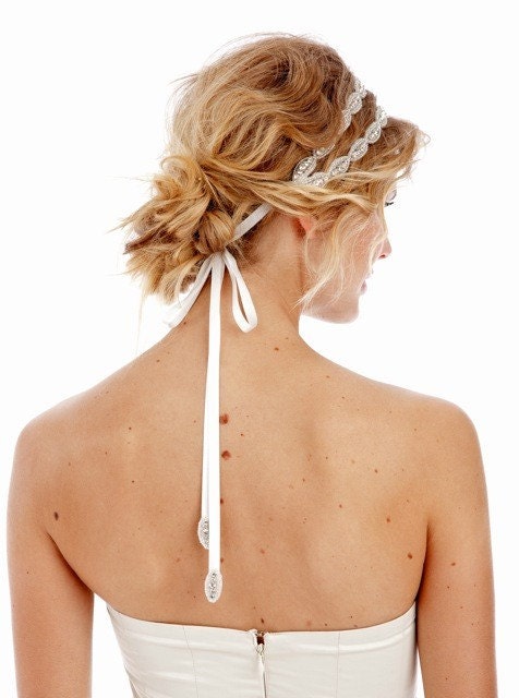 READY TO SHIP- Best Seller - Poppy Single Headband- Bridal, crystal, beaded, bohemian, tie on, wedding, headpiece