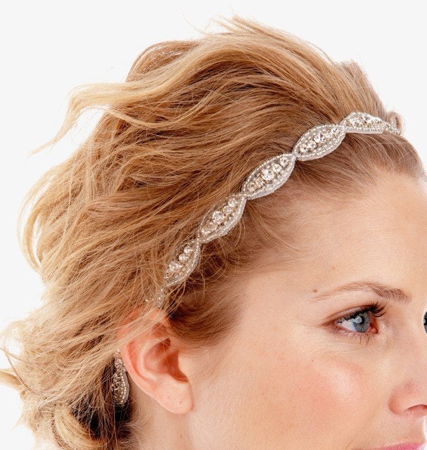 READY TO SHIP- Best Seller - Poppy Single Headband- Bridal, crystal, beaded, bohemian, tie on, wedding, headpiece