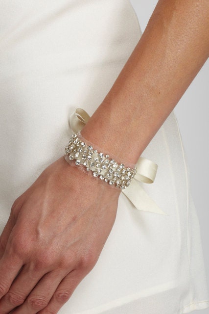 LUCY - Rhinestone Beaded Bracelet - crystal, bridesmaid gift, cuff, bridal, wedding, jewelry