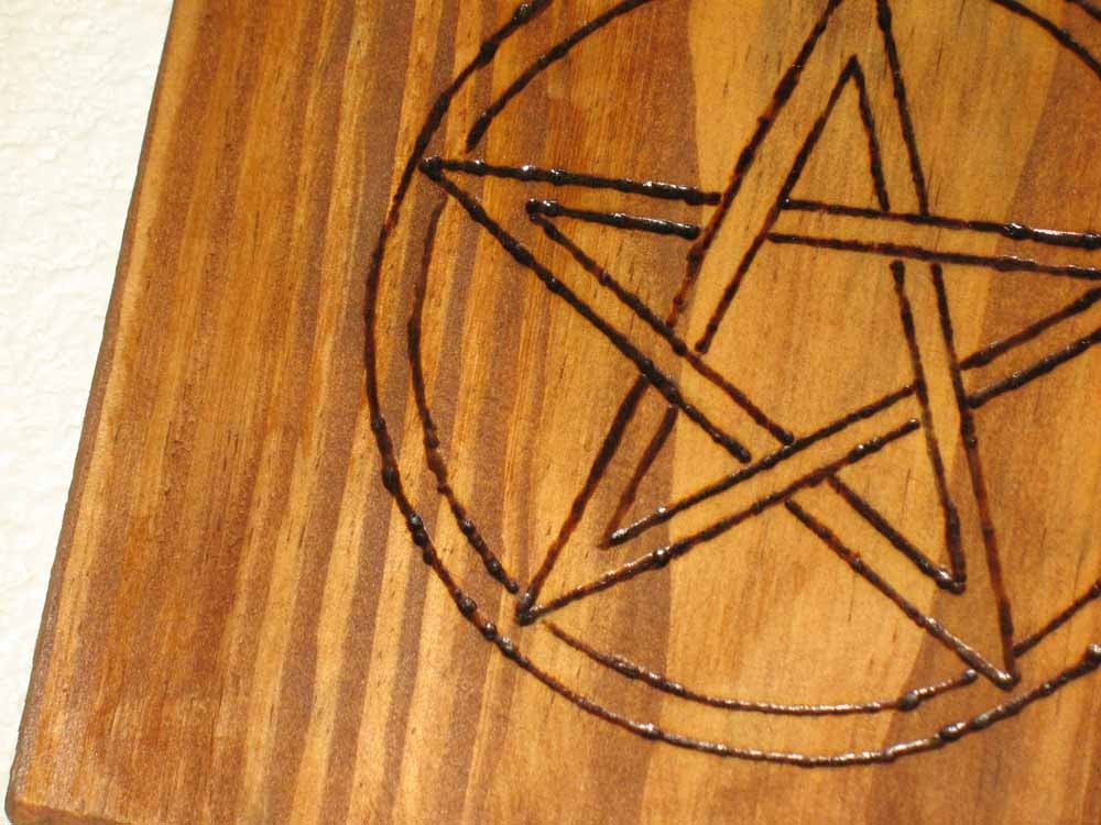Rustic Wood Pentacle Witch Door sign. Wood Burned. Walnut Wood Color