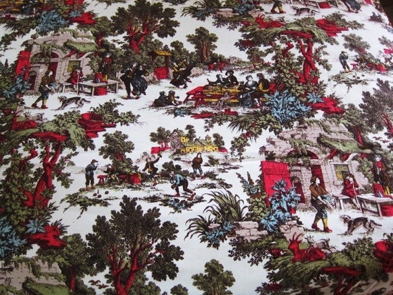 Vintage drapes FOLKLORIC print make believe village pair or fabric