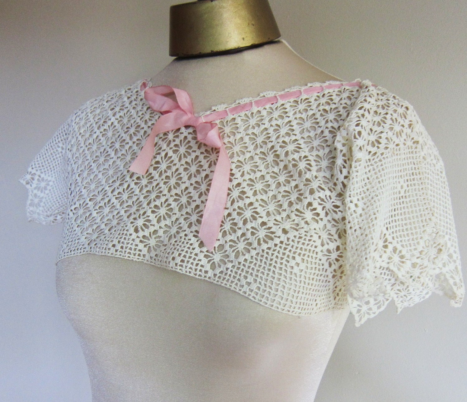 Antique lace camisole hand crochet collar 1920s 30s