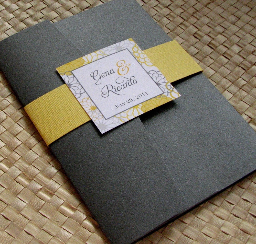 Pocketfold Wedding Invitation in Grey and Yellow