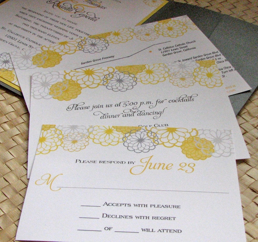 Pocketfold Wedding Invitation in Grey and Yellow