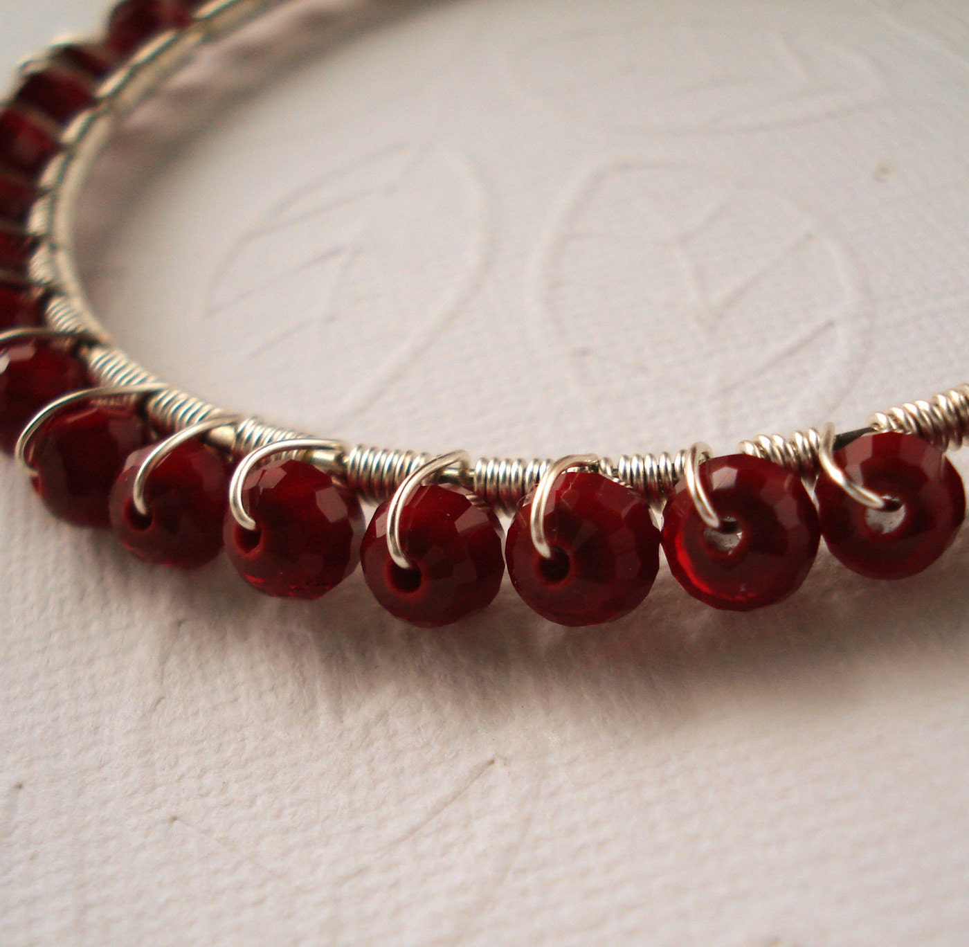 Red Faceted Glass Love Me Forever Bangle Bracelet  - Year End Sale
