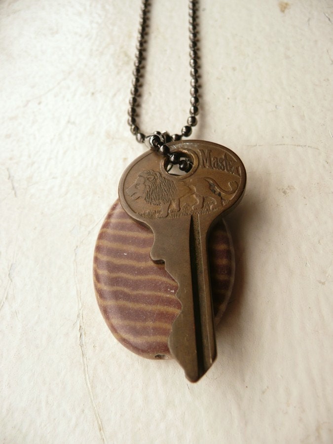 Spring Clearance - Lion Key and Jasper Unisex Necklace - The Striped Lion