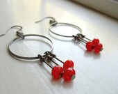 Bright Red Czech Glass Hoop Dangle Earrings - Strawberry Tart