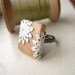 Natural Wood and Doily Filigree Adjustable Scrabble Tile Ring - Grandma's Lace