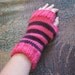 Pink and purple fingerless mittens by Whitaker Knits