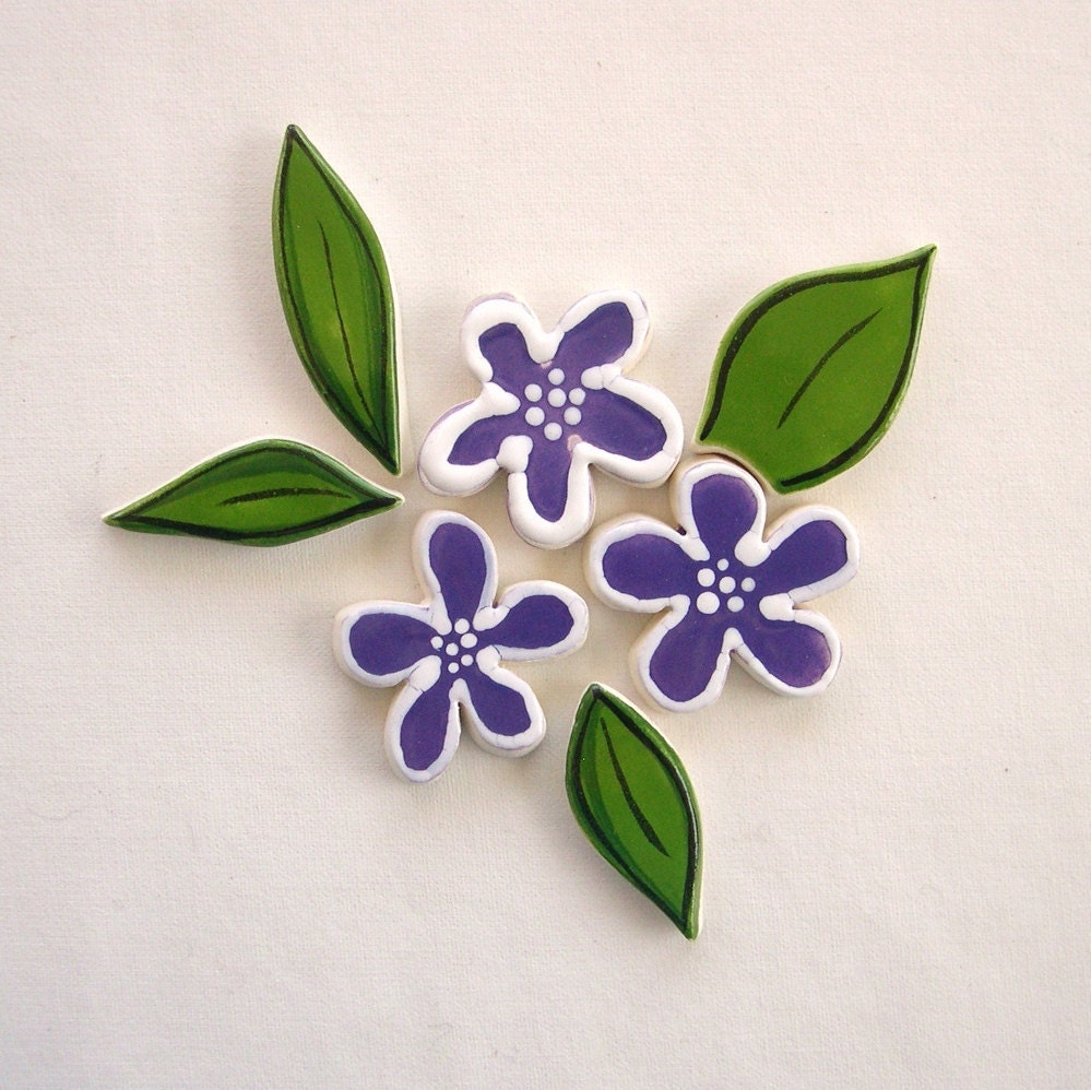 Mosaic tiles ceramic flowers & leaves floral art by ArtTileMosaics
