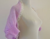 Womens Sweater Cardigan Mohair Shrug Bolero Bridal Shrug Wedding Jacket Purple with Lace Trim