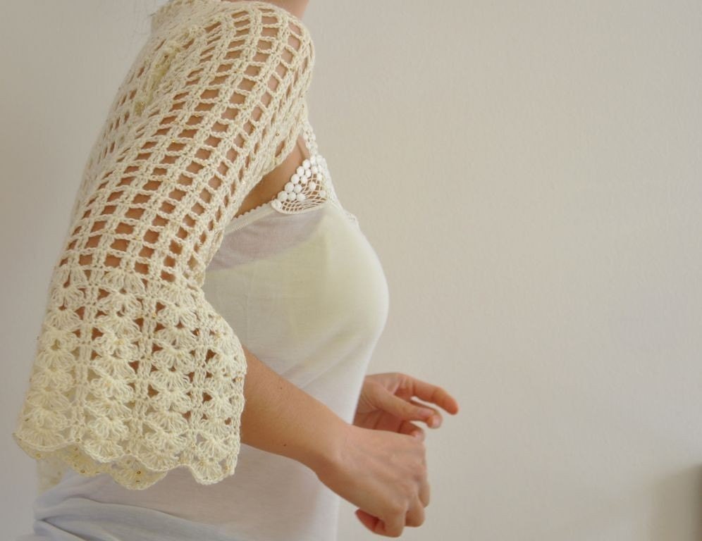 Ivory Shrug Bolero Bridal Shrug Wedding Bolero Lace Mohair with Sequins Brides Bridesmaids MADE TO ORDER