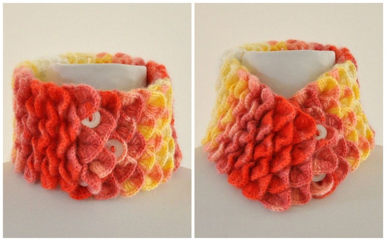 Cowl Neck Scarf Neckwarmer Mohair Unique Warm Orange Peach Yellow White