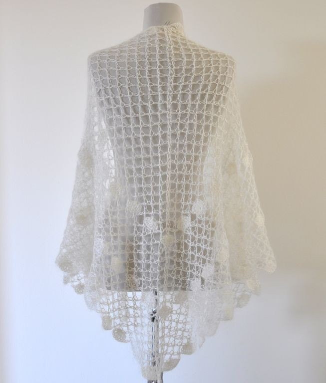 Crochet Scarf Shawl Wedding Shawl Mohair Wrap Shawl Bridal Shawl Ivory Delicate Romantic Chic Elegant