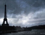 Paris Photography- Eiffel Tower Print - Paris Blue Moonlit Starry Night - Paris in Blue - Surreal Paris Fine Art Photograph 5" x 7"