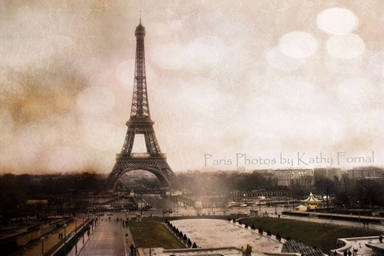 Paris Landscape Photography - Dreamy Paris Prints, Eiffel Tower Sepia Photos, Fine Art Paris Photographs 5" x 7"