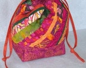 Quilted Patchwork Drawstring Project Bag or Purse - Square Bottom - OOAK