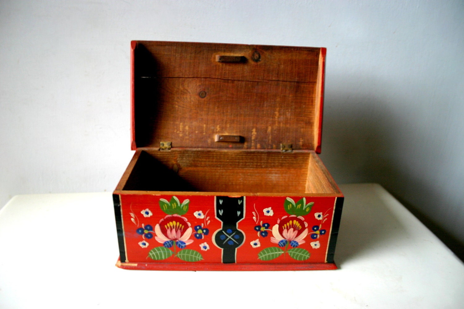 Old Russian Folkloric Hand Painted Wooden Box