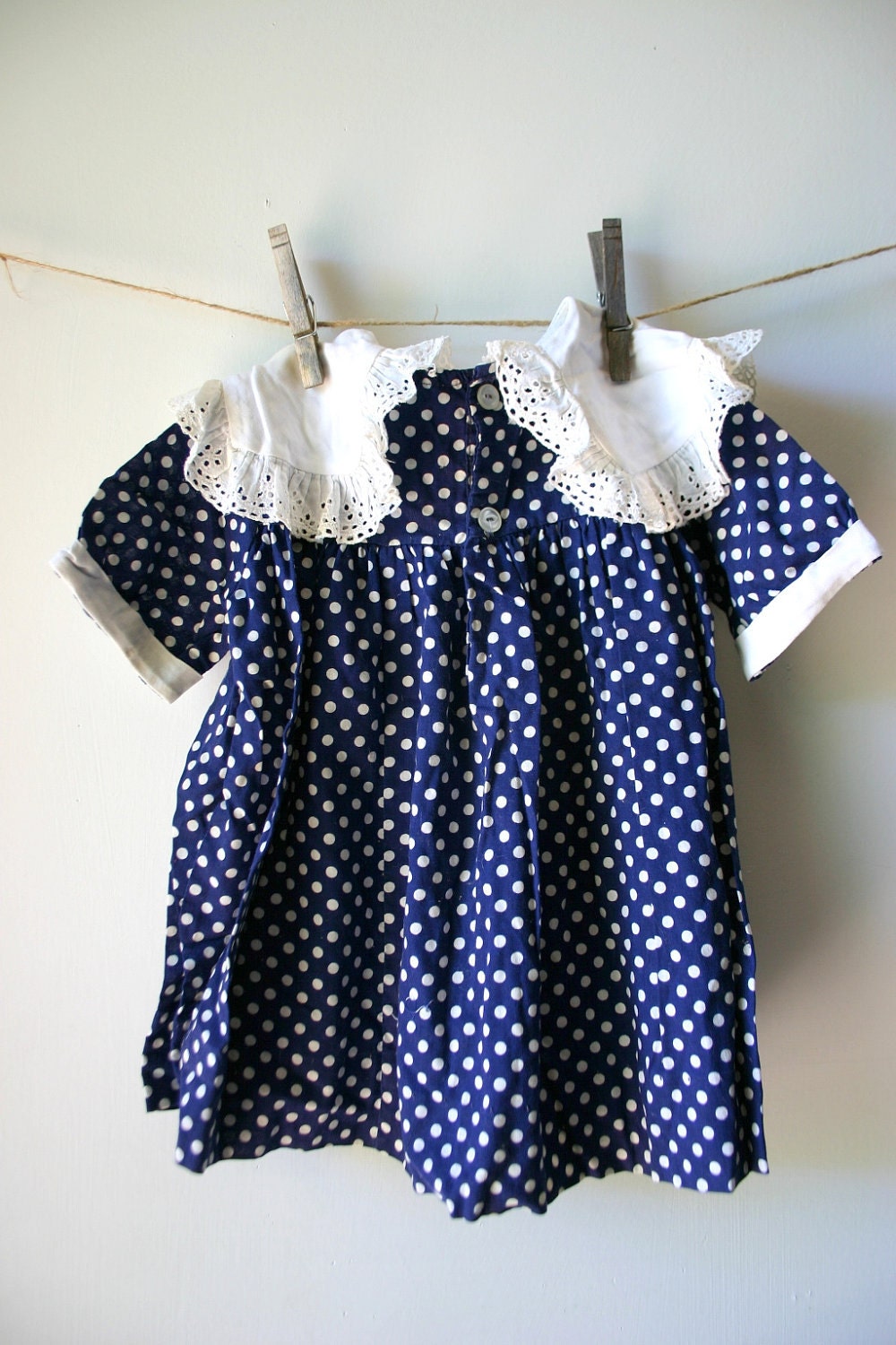 Vintage 1950's Little Girls Blue Polka Dot Dress