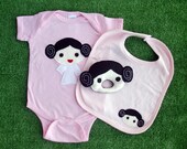 Sewing Wars - Princess Layer Baby Girl Infant Bodysuit, Baby Rattle, and Bib Combo