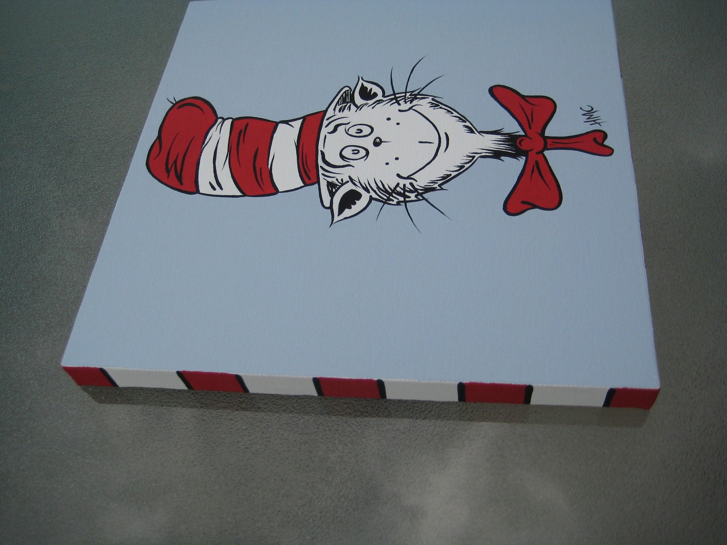 10x10" Dr Seuss Style Cat in the Hat Canvas Painting