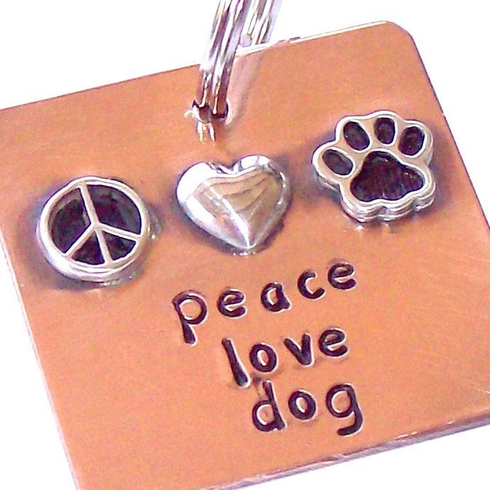 PEACE. LOVE. DOG. The Three Best Things in Life - Handmade Dog Tag, Pet Tag