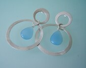 Silver Hoop Earrings with blue calcedony