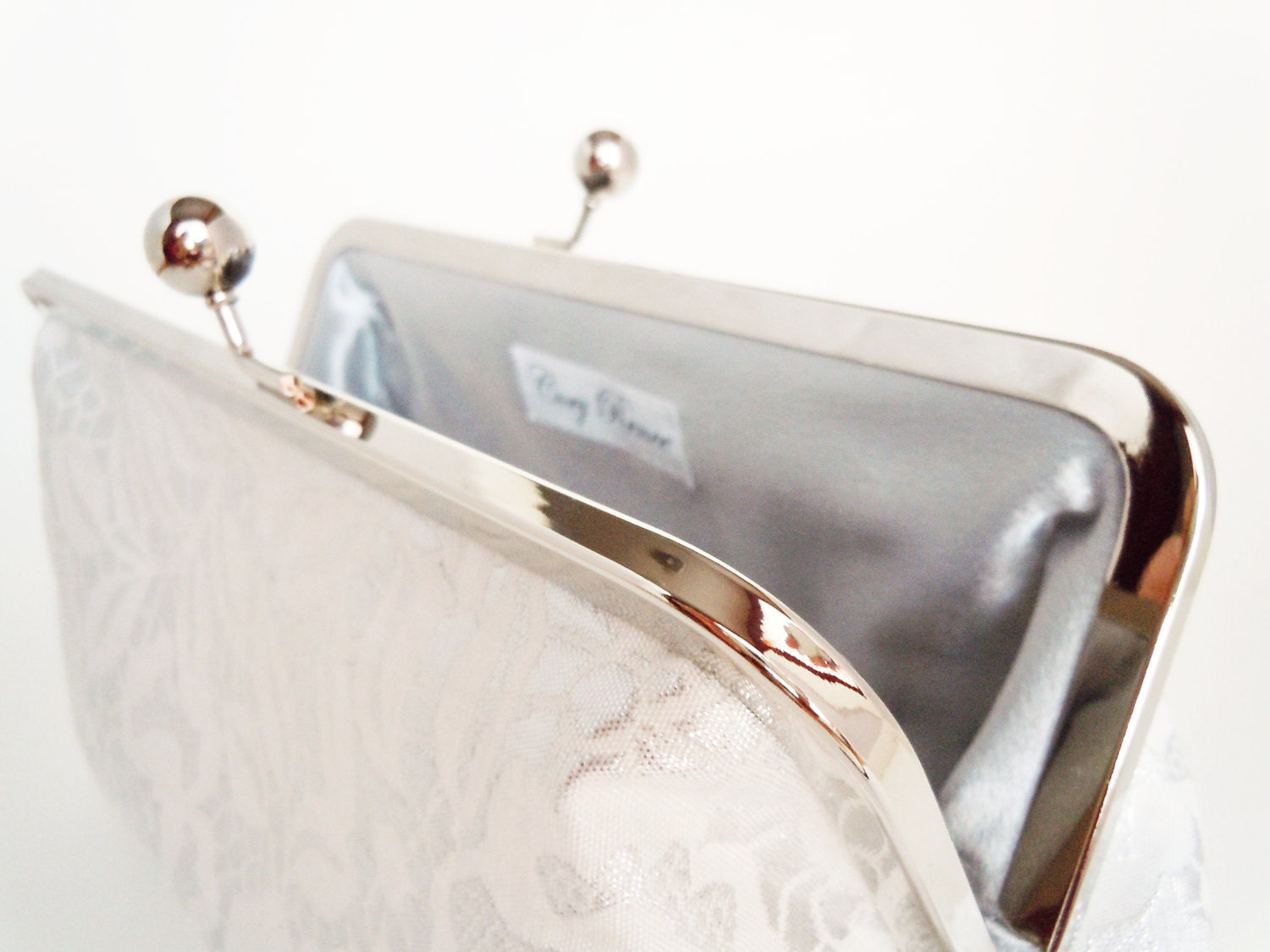 Bridal Clutch Bridesmaid Clutch for Wedding White and Silver Grey Interior