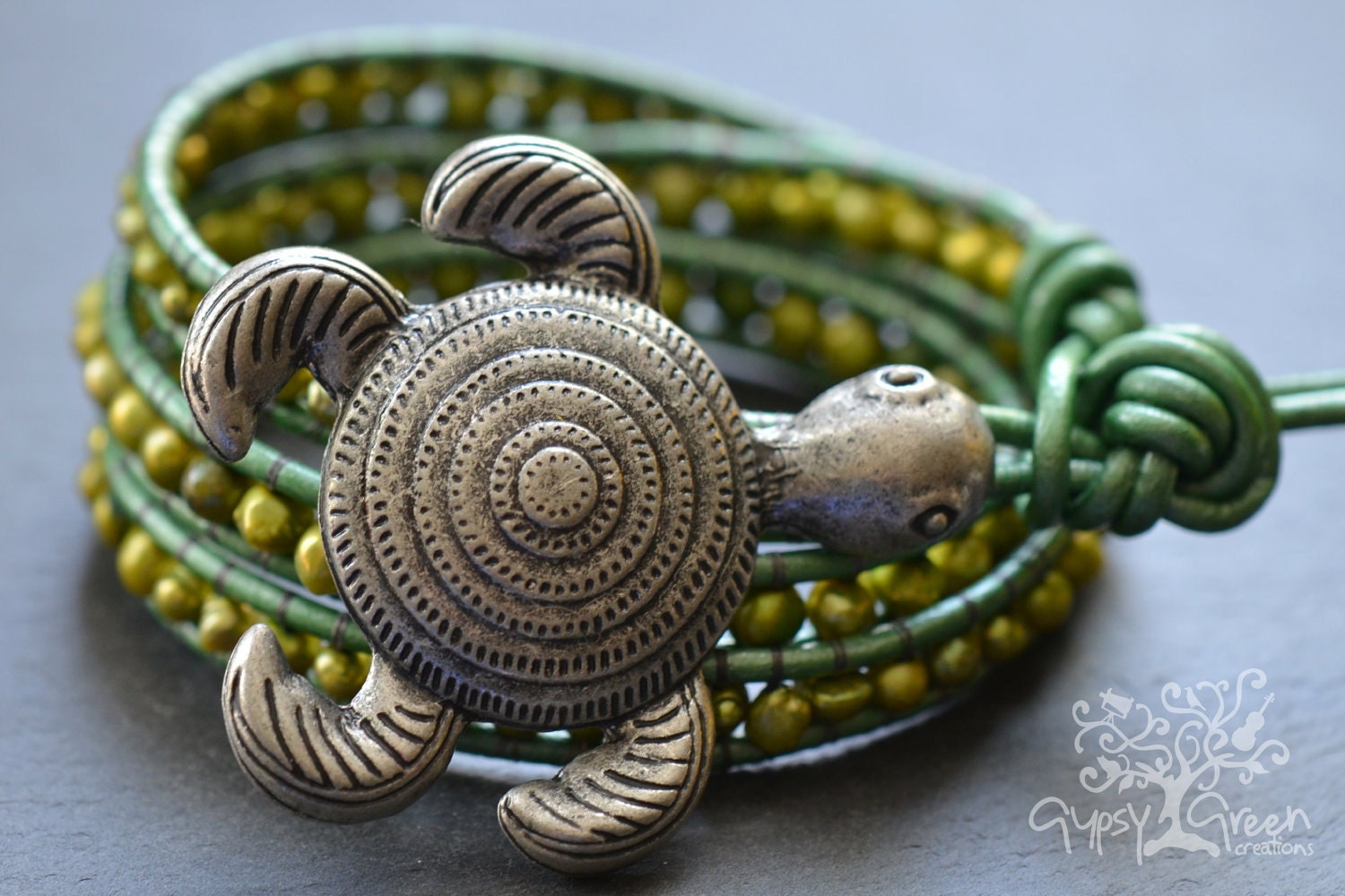 Sea Turtle Beaded Pearl Leather Wrap Bracelet