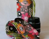 2 Piece DSL Camera Gift Set Wide Strap with lens pocket and 1 lens cases in Grey Hot Pink and Lime Green