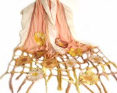 Nuno felt scarf shawl fringe flowers summer wedding chiffon wool - allmadewithlove