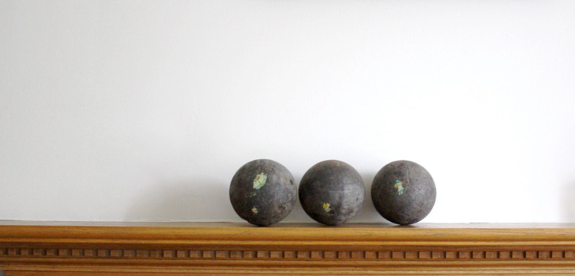Antique wooden bowling balls set of 3 candle pin balls