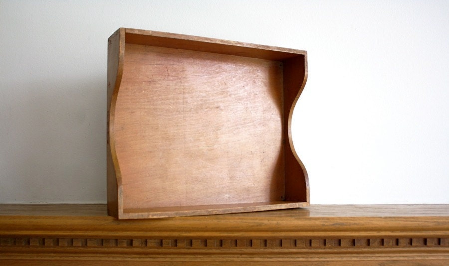 Wooden box letter tray desk file paper tray Antique Wooden Tray Vintage tray