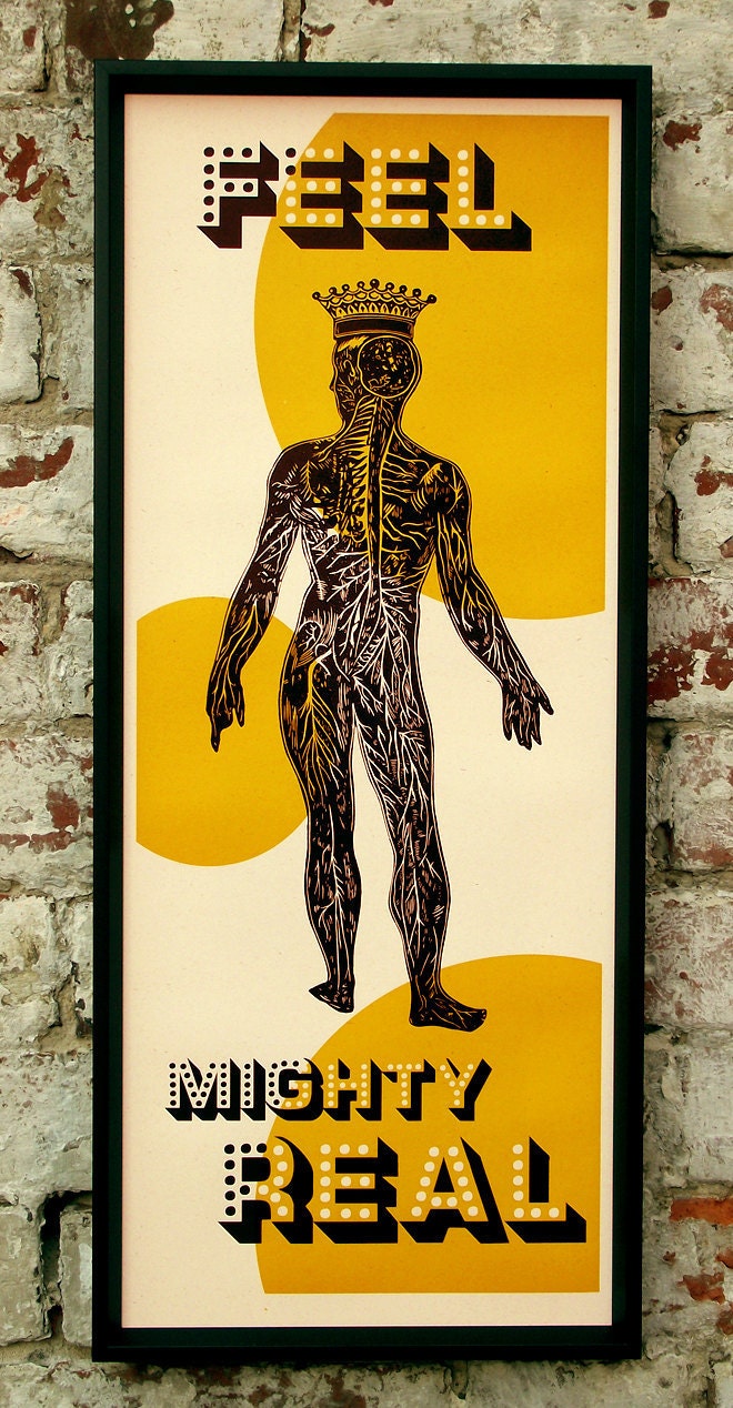 FEEL MIGHTY REAL - Letterpress and linocut art print poster