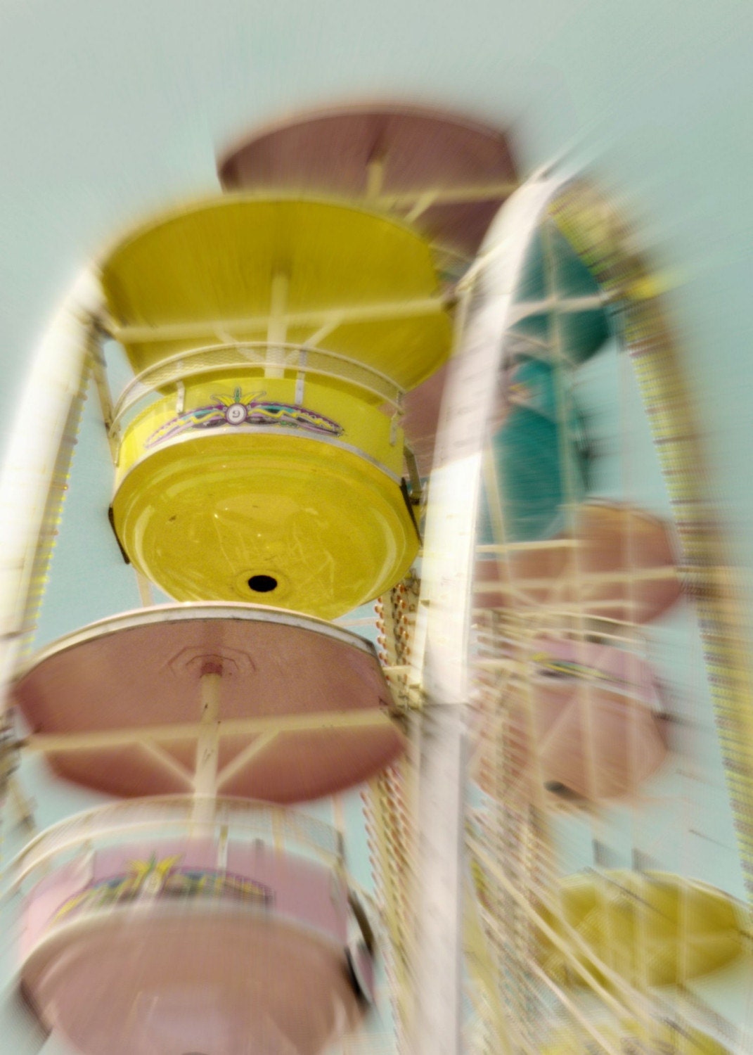 At the fair - colorful amusement park photo - pink blue yellow ferris wheel - home decor wall art - 8 x 10 fine art print