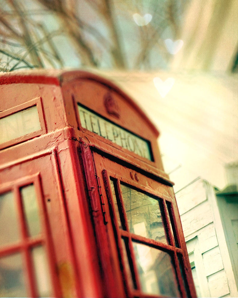 Red phone booth, vintage crimson telephone, London, travel photo - home decor wall art - 8 x 10 fine art print