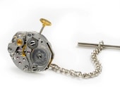 Vintage Watch Steampunk Tie Tack Pin Chain Clip