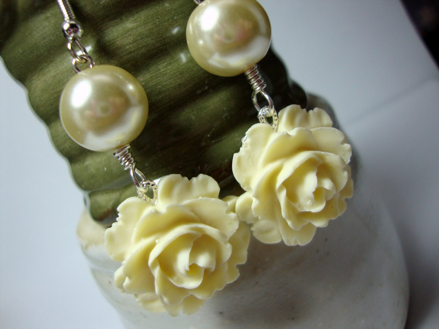 Ivory Flower Earrings Formal Occasion Bridal Prom Wedding Jewelry