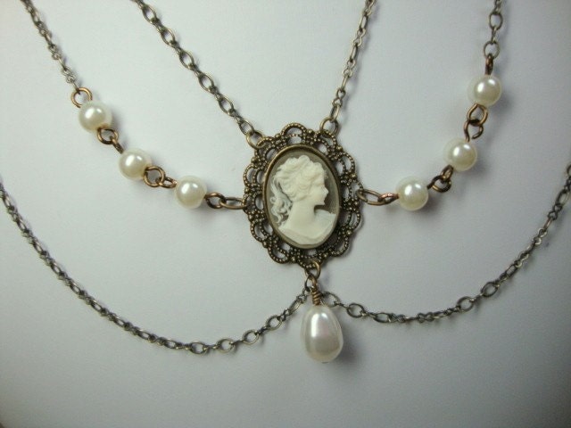 Cameo Princess Bride in Antique Brass Wedding Prom Formal Occasion Jewelry