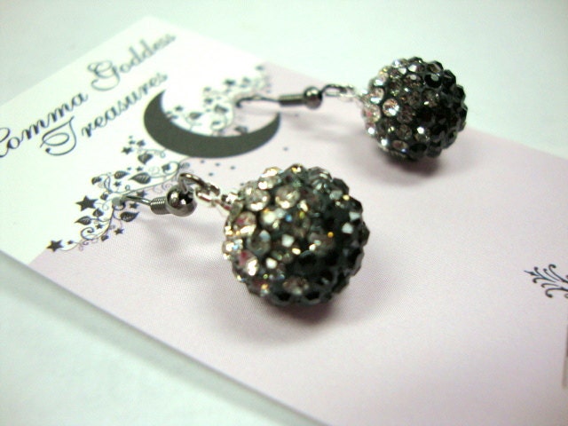 Gray Black Crystal Earrings