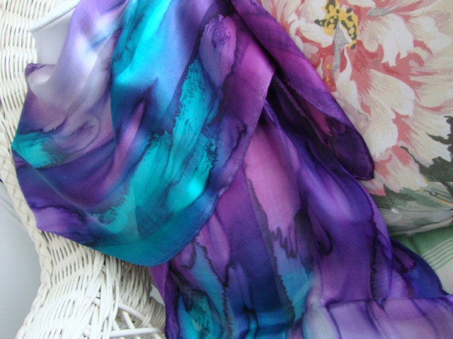 Scarf, Silk, Women, Hand Dyed Northern Lights Hand Dyed Silk Scarf