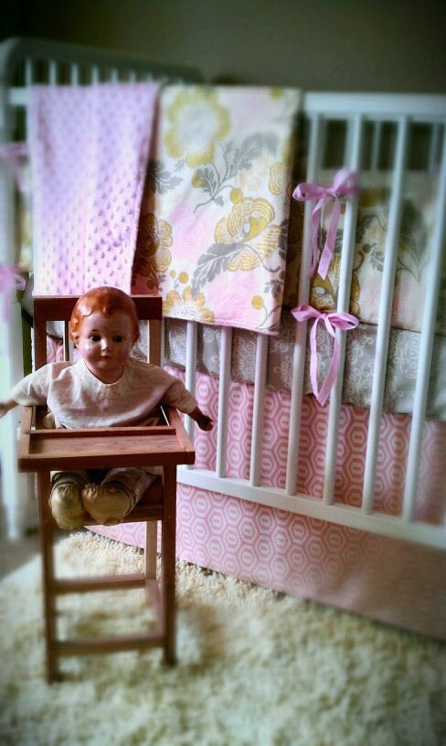 Baby bedding in Vintage Poppies with bumper set , fitted sheet and crib skirt     more fabrics to choose from