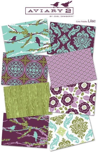 Aviary birds and blooms in lilac - baby bedding includes fitted sheet, bumper set, and crib skirt