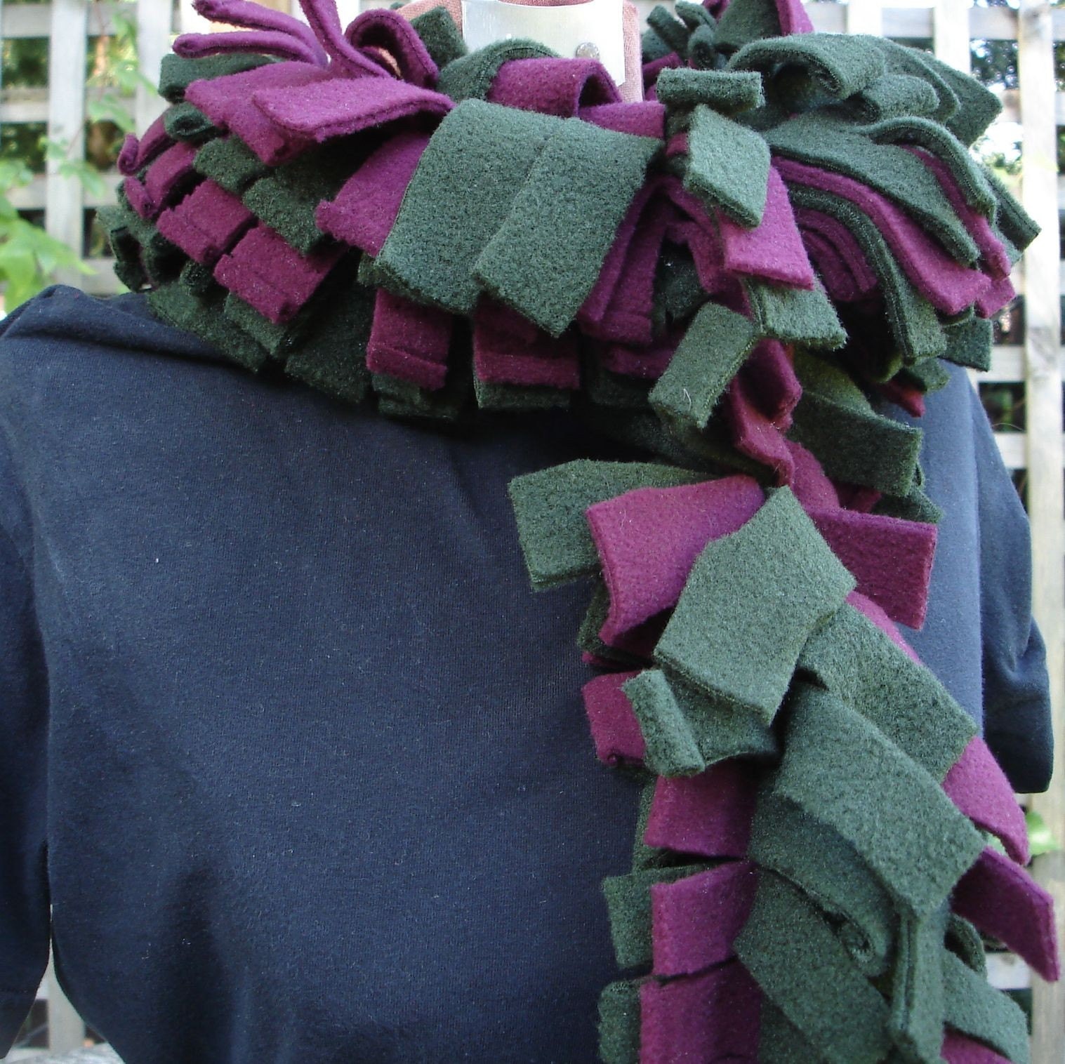 Maroon and green fidget scarf - long
