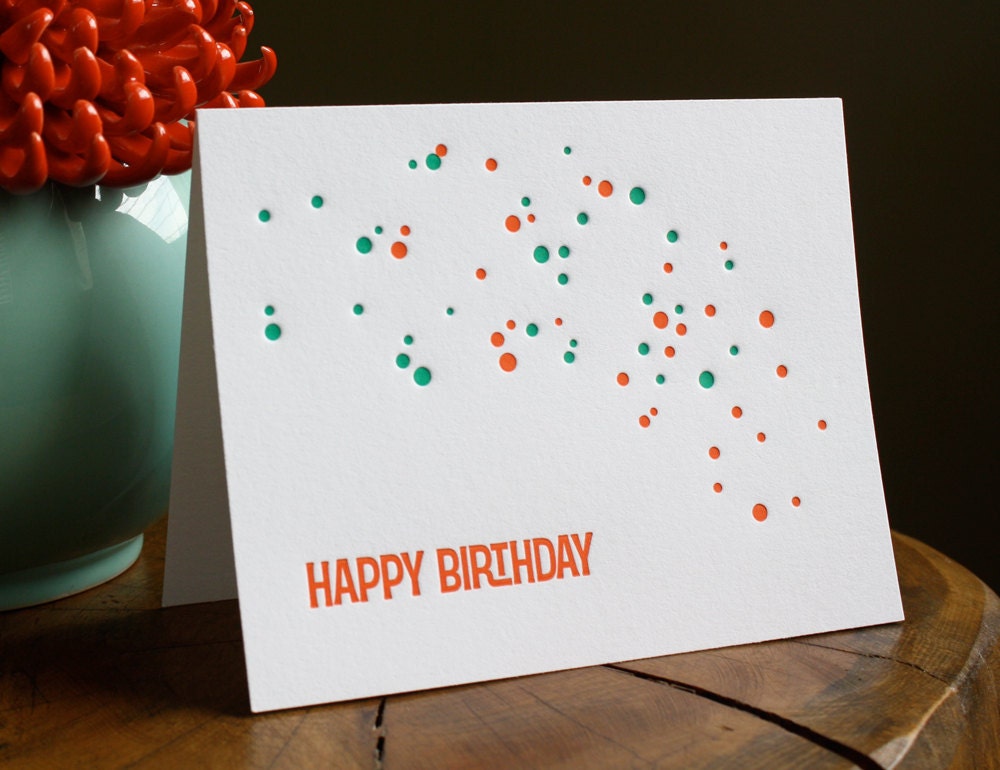 Letterpress Birthday Card - Happy Birthday Dots - Folded Single Greeting Card