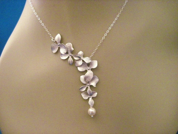 Wedding Jewelry Bridal Jewelry Silver Orchid Wedding Necklace Heather