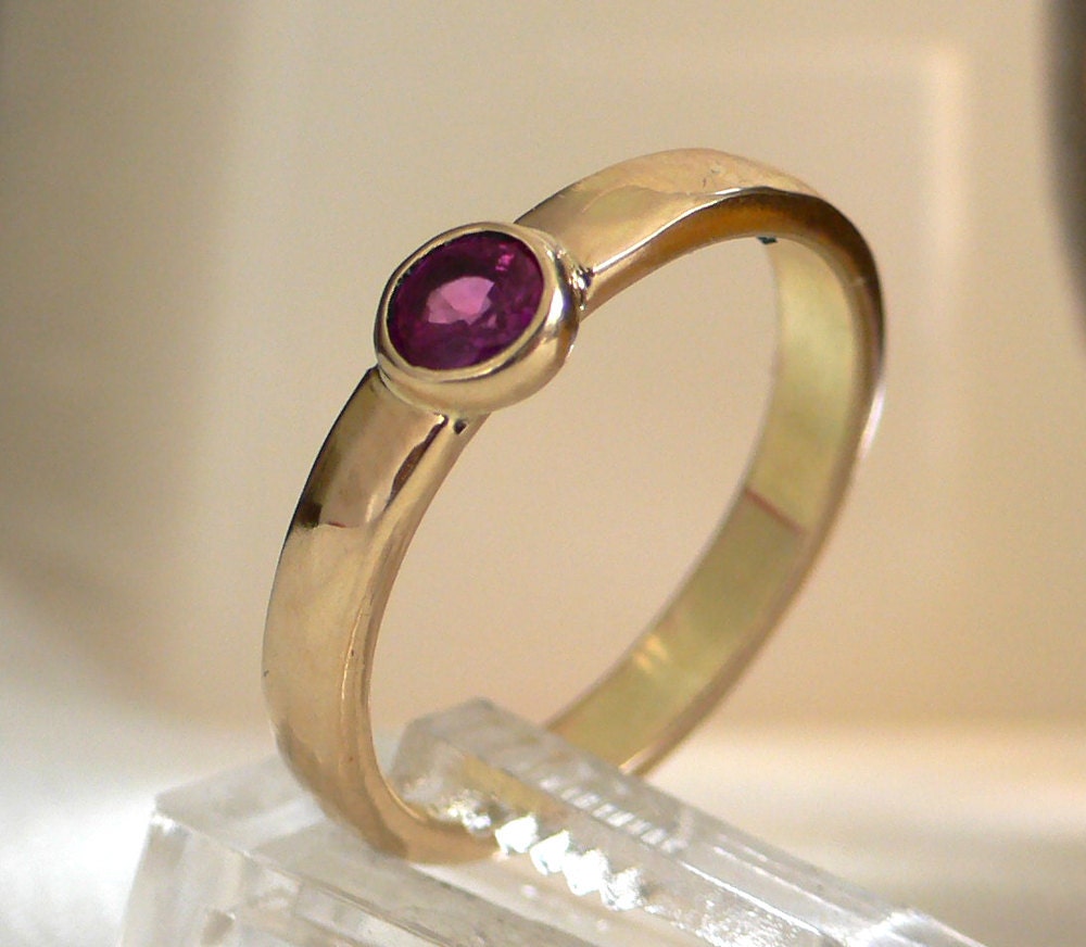 Ruby Ring in 14 karat Hammered Yellow Gold