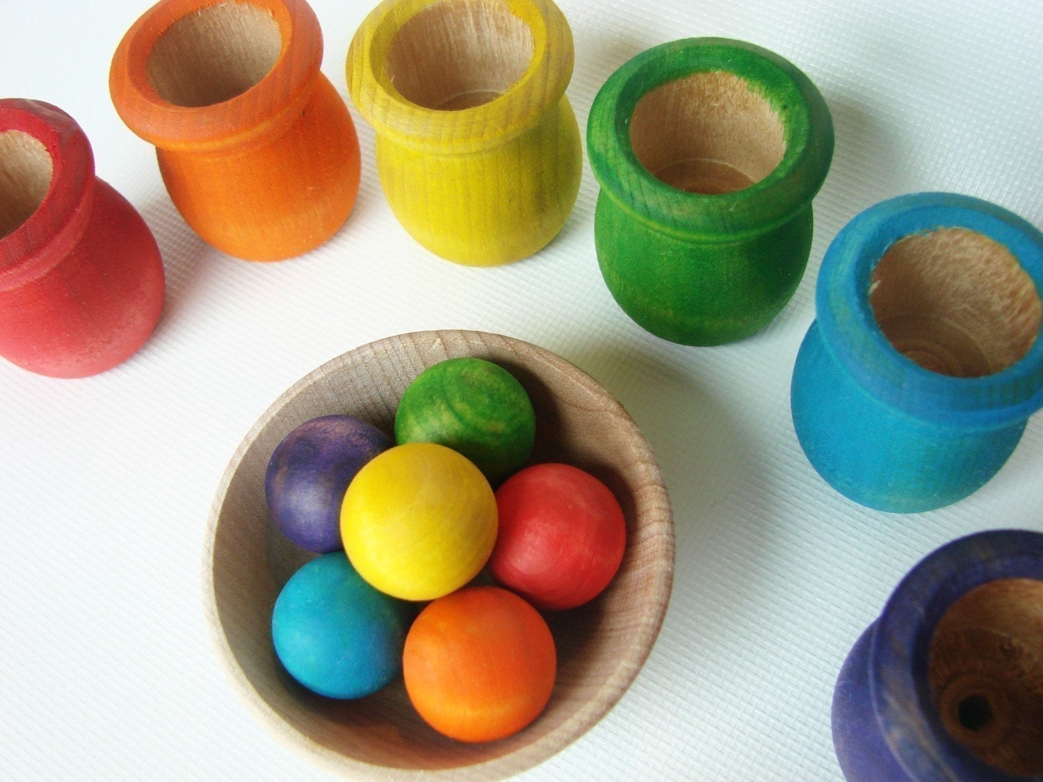 Colored Cups and Balls - A Montessori and Waldorf Inspired Wooden Materials Matching and Motor Skills Toy